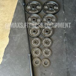 New Cast Iron Plates Set With Olympic Bar