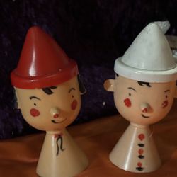 Elf Pixie Boy Girl Salt and Pepper Shakers Vintage 1950s Hard Plastic USA Made