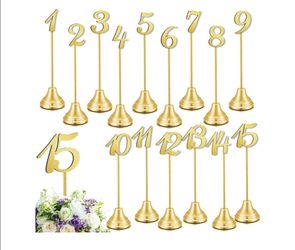 (Brand New in Box) 
Maitys 15 Pcs Metal Table Numbers 1-15 with Weighted Base 8 Inch Table Number Stands for Wedding Reception, Party, Anniversary, Bi