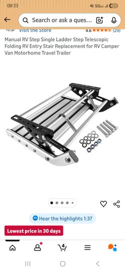 Manual RV Step Single Ladder Step Telescopic Folding RV Entry Stair Replacement for RV Camper Van Motorhome Travel Trailer
