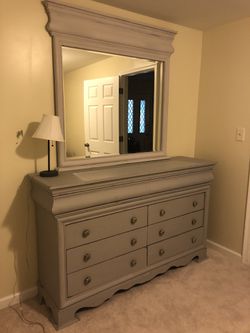 Beautiful Custom Painted Dresser Set with Mirror & End Table