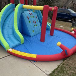 Inflatable Waterfall Aqua Park with Pool and Slides and Cannons. L 14.8' x W 14.4' x H 7.5