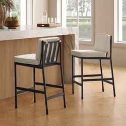 Odelia Counter Height Stools, Set of 2 – Pearl White Bouclé