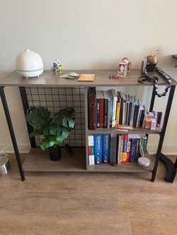 Industrial Bookshelf Console Table with Metal Frame