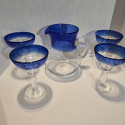 Pier 1 Imports Glass Pitcher And Four Glasses 