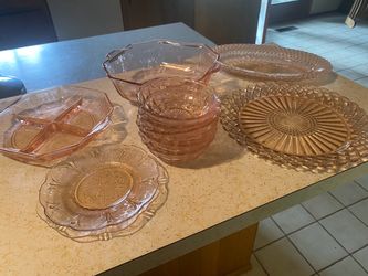 Antique Vintage Pink Glass Anchor Hocking - Miss America / Pink Princess Depression Era Glass Set