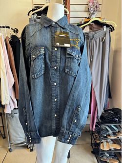 Yellowstone Dutton Ranch Western Denim Shirt with snap buttons.