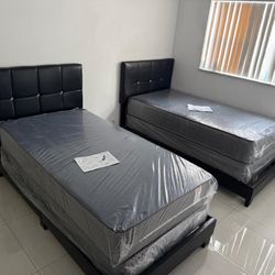 NEW BED FRAME WITH MATTRESS AND BOX SPRING