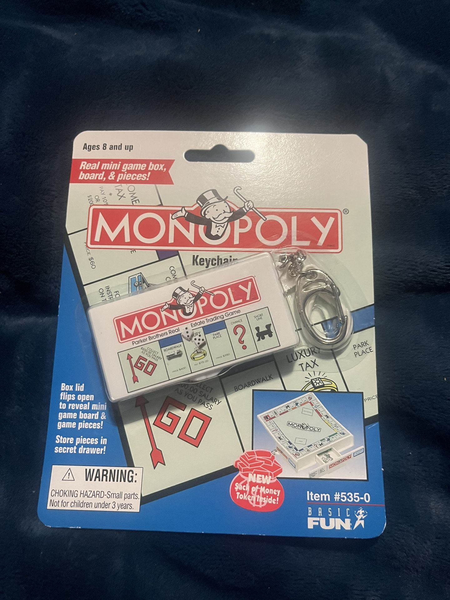 NIP vintage 90s MONOPOLY KEYCHAIN MINI GAME BOX BOARD & PIECES hasbro toy