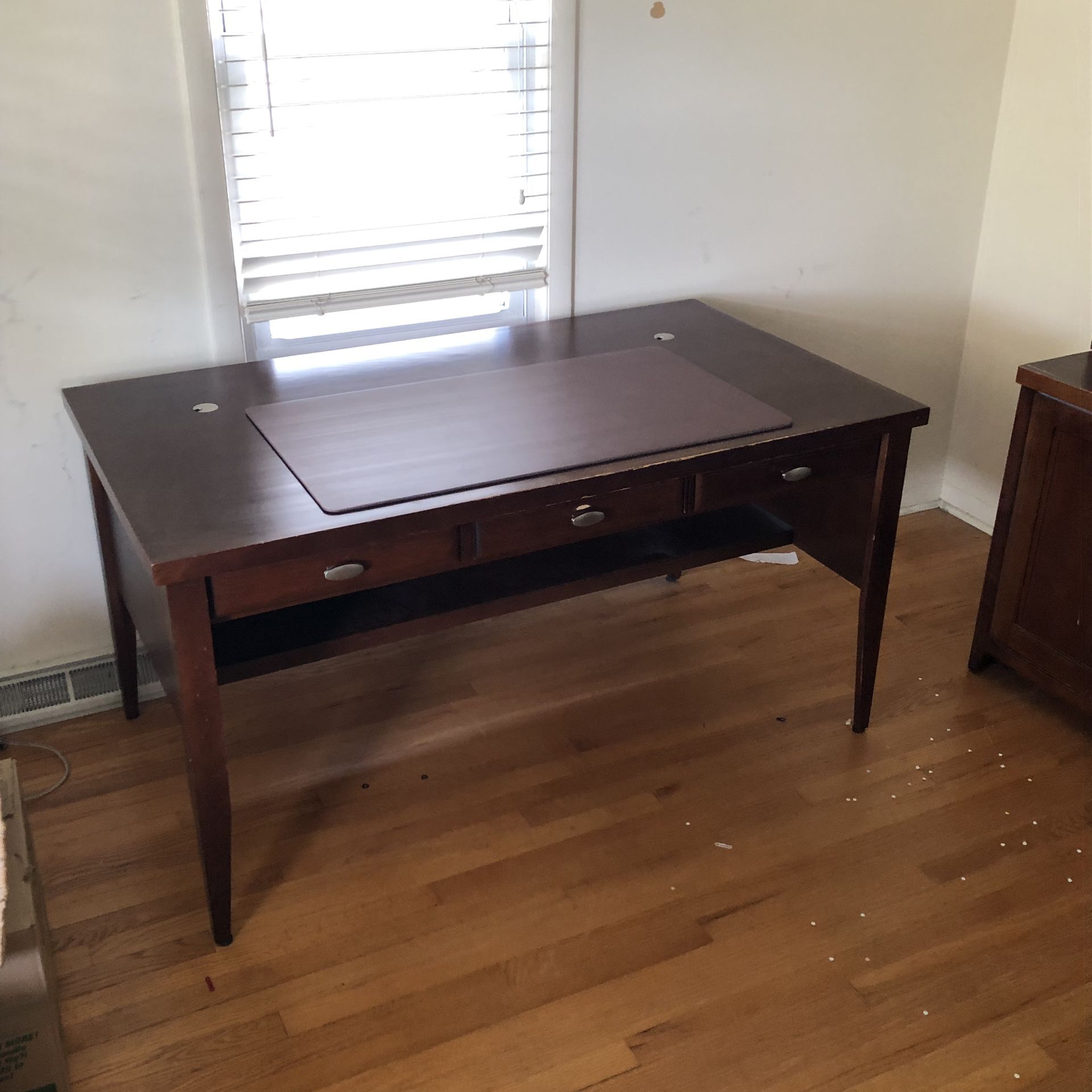 Cherry wood desk, chair and hutch