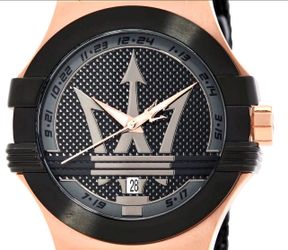 Maserati Potenza Men’s 42mm Rose Gold-Tone Sport Watch with Black Rubber Strap – Like New