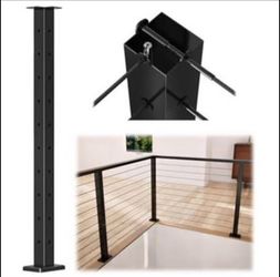 ✨New✨ Muzata Black Corner Cable Railing Post 36 Inch 36"x2"x2" T-drilled One-Post Corner Solution Su