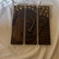 Vintage Buddha Wood Carved Face