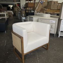 Velma 35” Accent Arm Chair, Rattan/ Solid Wood