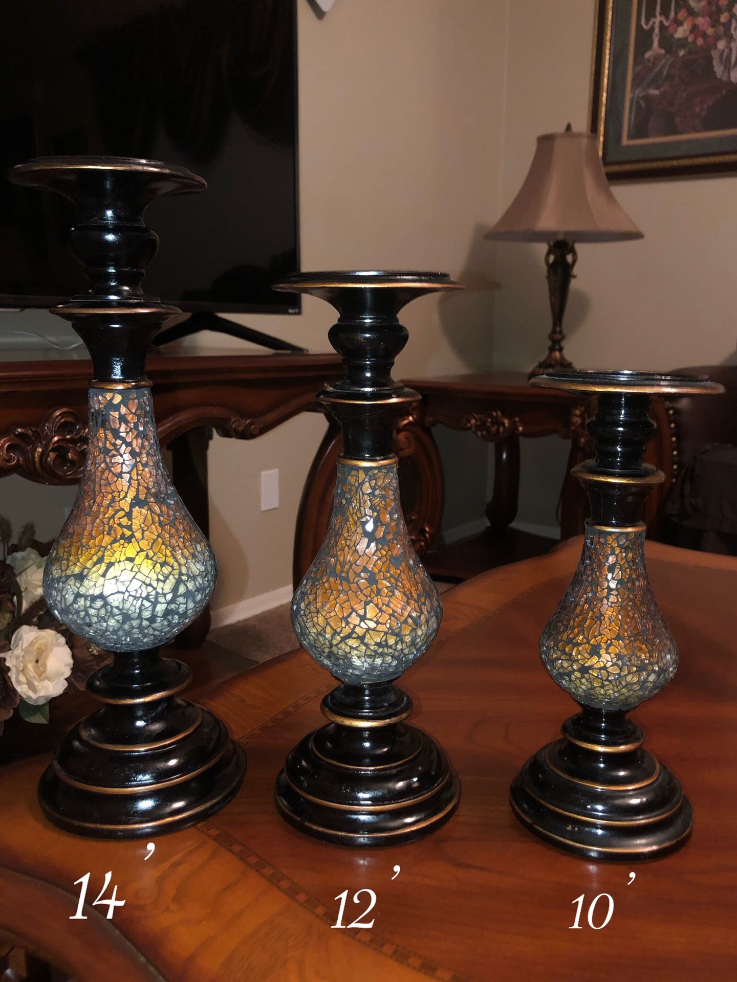 Beautiful 3 matching candleholders $50 firm