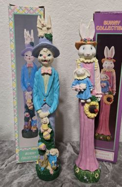Vintage Windsor Collection & World Bazaars Bunny Figurines Set 12" Tall Slim