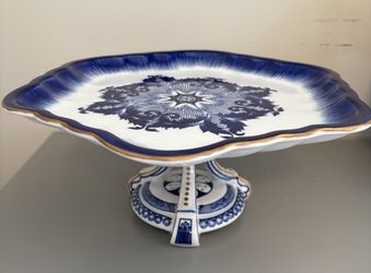 Vintage Cake Stand, Blue & White China