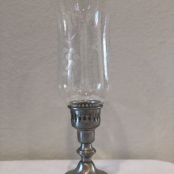 Vintage Empire Pewter Candle Holder With Etched Glass Hurricane Globe