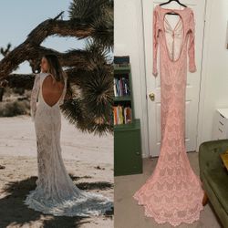 Daughters of Simone "Abbott" Boho Wedding Gown - Blush - XL *see measurements*