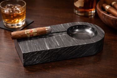 Black Marble Cigar Ashtray with Single Cigar Rest and Original Box