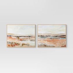 (Set of 2) 24" x 30" Landscape Framed Wall Canvases Natural - Threshold™: Polystyrene Frame, Blockprint Art