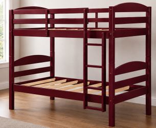 DISASSEMBLED for Pickup, Maroon Solid Pine Wood Bunk Bed - Convertible