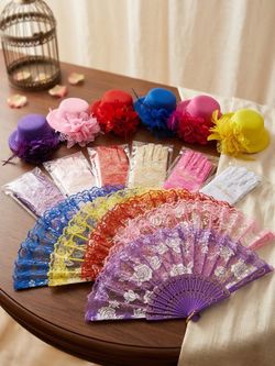 Tea set Party / gift 18 pieces 6 hats 6 gloves 6 fans