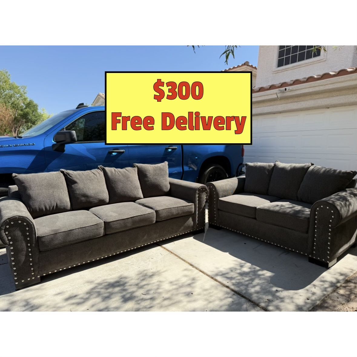 Brown/Gray Sofa and Loveseat Couch Set With Free Delivery