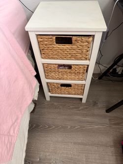 White Wood Side Table with 3 Wicker Baskets Pier 1