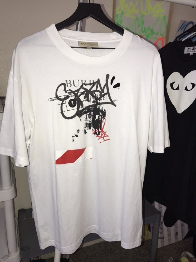 Men’s Burberry Oversized Graffiti Ticket Tee T-Shirt White Size Medium