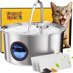 Brand New Cat Water Fountain Stainless Steel - 108oz/3.2L Automatic Cat Water Fountain for Drinking with 3PCS Filters, Metal Pet Water Fountain Water 