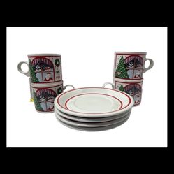 NORITAKE Mug/ Saucers lot of 8 TWAS THE NIGHT BEFORE CHRISTMAS 8100