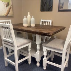 Rustic Dining Table 4 Chairs Solid Wood 