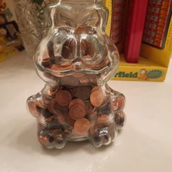 Garfield Glass Perfect Heavy  Peggie Bank  Vintage  Old Pennies 