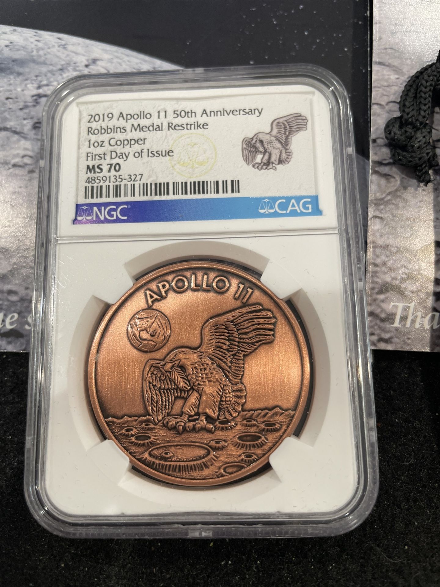 2019 Perfect Graded Apollo 50th Anniversary Copper Medal Graded At MS70
