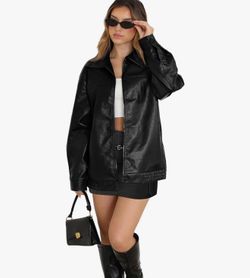Wiholl Faux Suede Leather Oversized Jacket