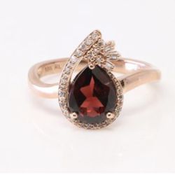 Garnet And Diamond Ring 10 KT Size 6.50