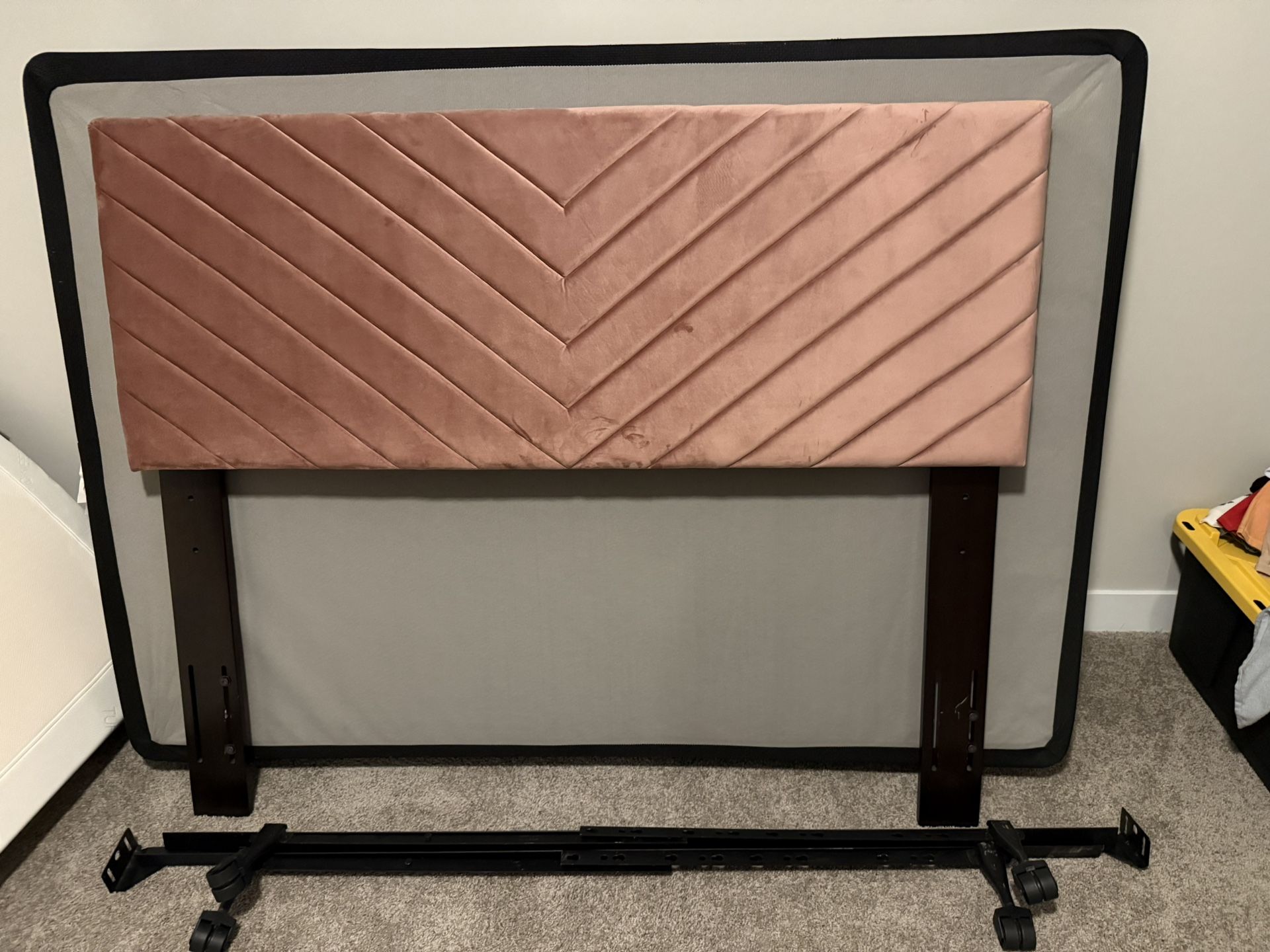 Pink Headboard, Full Box Spring, & Bed Frame