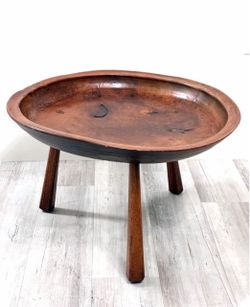 Hand-Carved Wooden Tripod Bowl Table