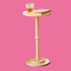 Modern Fluted Wood Pedestal Side Table