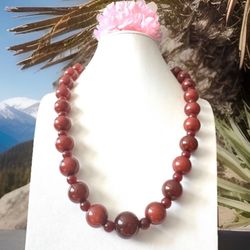 Elegant & Vintage Marbled Brown Color Tibetan Amber Bakelite Beads Necklace With Nice Swirl 23”in & 60grams