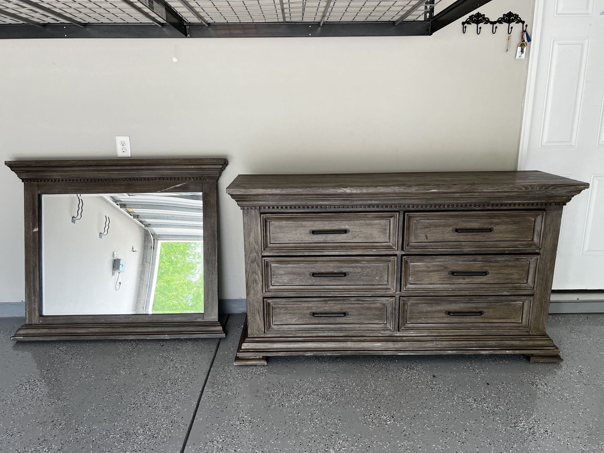 Washed Gray Dresser With Mirror 