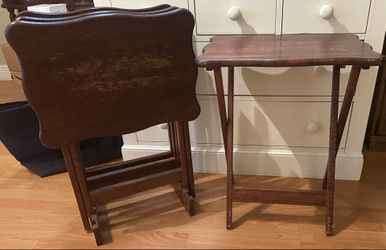 4 Solid Wood TV Snack Trays Folding Tables