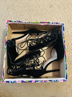Stunning Black Lace-Up Heels – Size 7