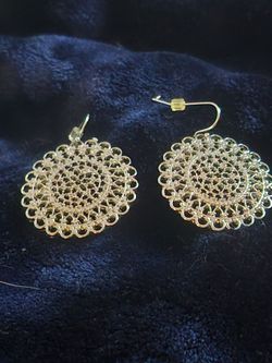 Gold Filigree Round Drop Earrings