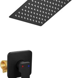 Shower Faucet Set Matte Black, Bathroom Rainfall Shower System with Stainless Steel Shower Head Rain Shower Set, Single Function Shower Trim Kit with 