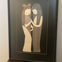 Kaoru Kawano - Pencil Signed - “Two Girls” Original Mid Century Modern Japanese Woodblock Print