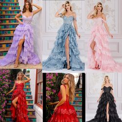 New With Tags Ruffled Layered Glitter Corset Bodice Long Formal Dress & Prom Dress $399
