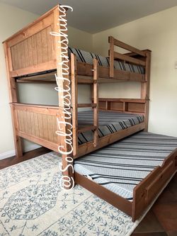 Full full bunk bed and trundle with mattresses