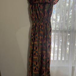 🥳Vibrant African Print Maxi Dress – Off Shoulder, Size M/L